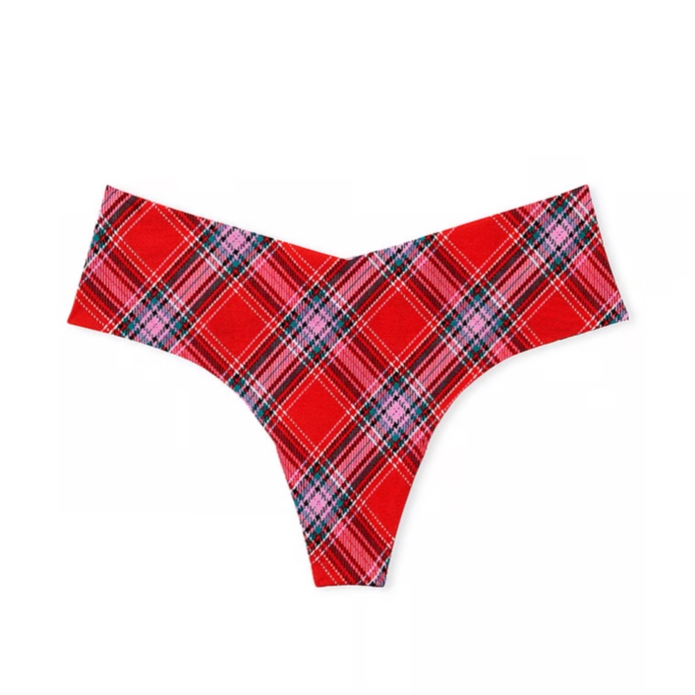 No Show Low Rise Lipstick Plaid Thong Panty
